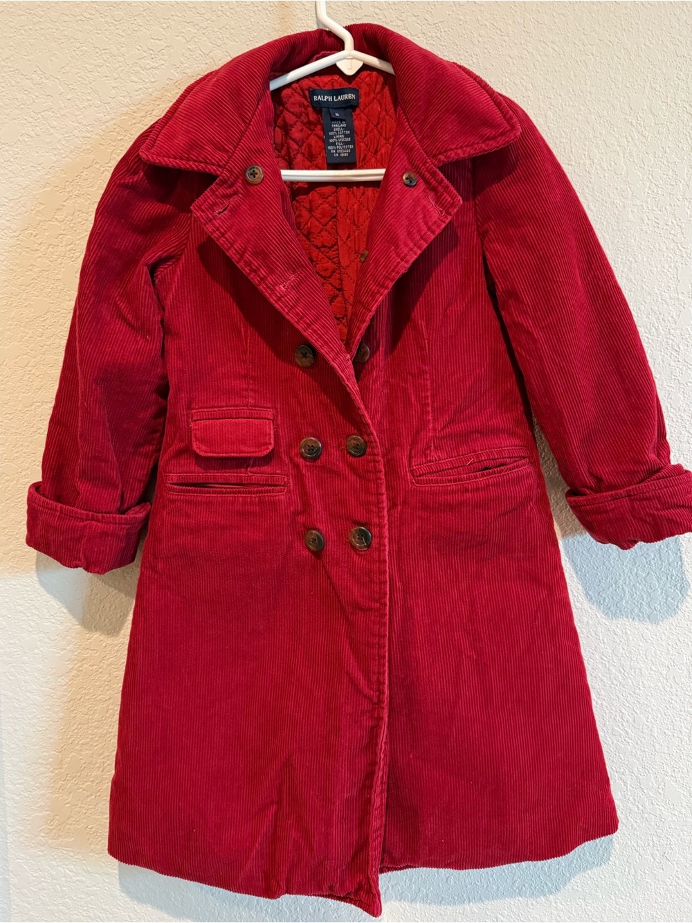 Ralph Lauren Girls Red Corduroy Double Breasted Dress Coat Jacket Size 5